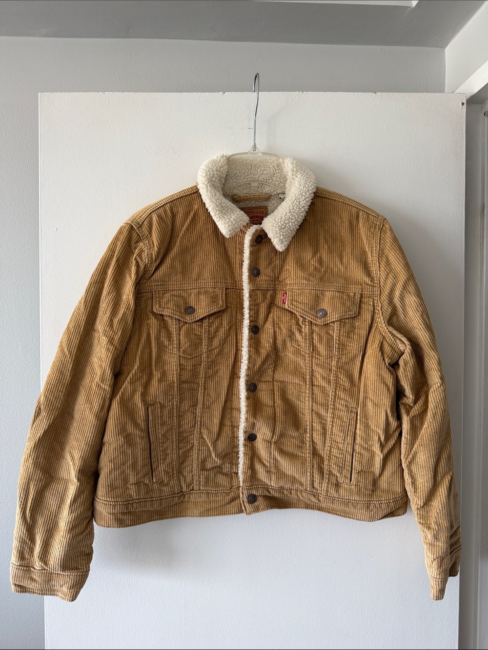 Levi’s Sherpa Lined Corduroy Trucker Jacket Tan Camel Brown Size XL